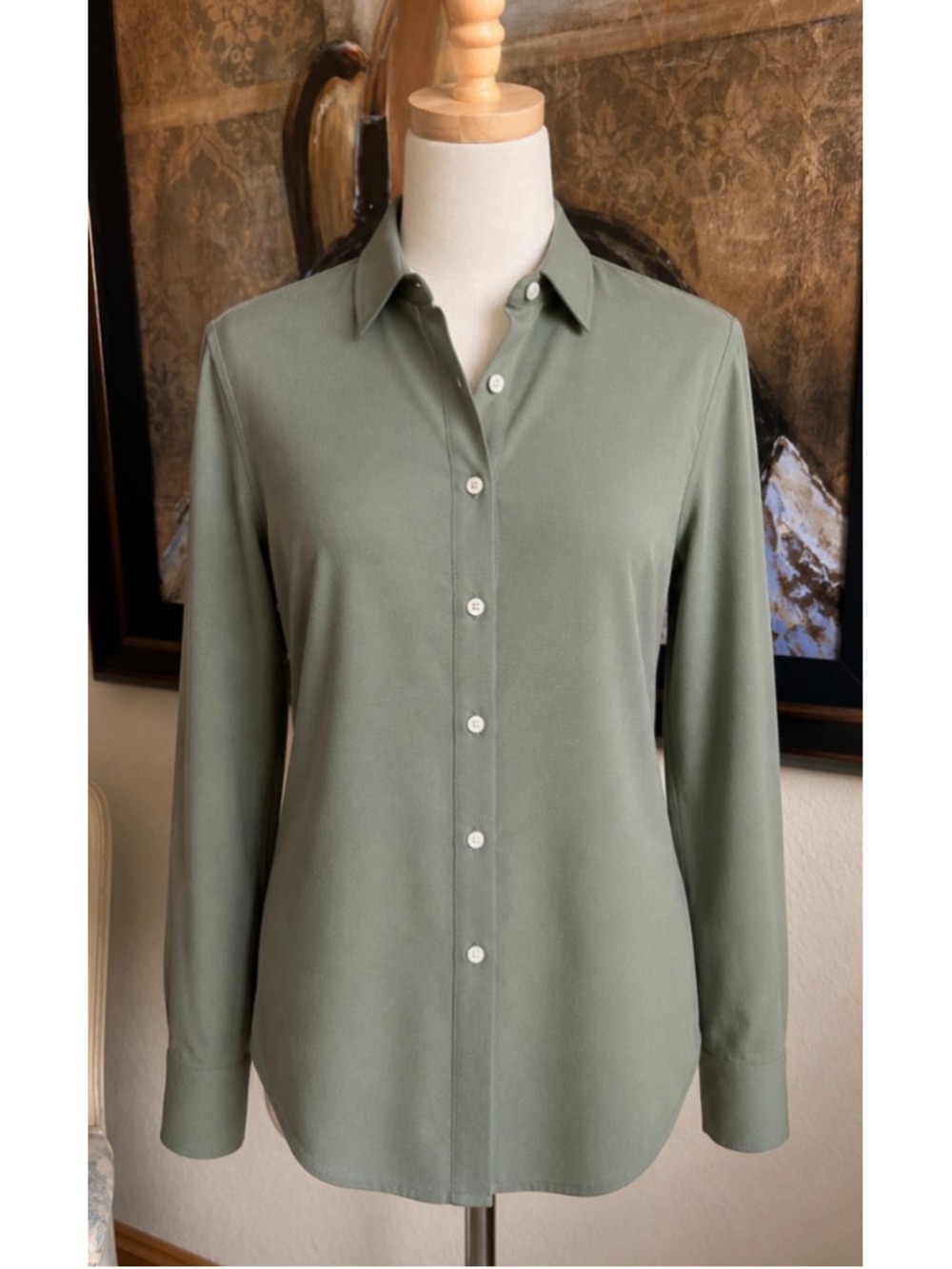 Haris Cotton 100% Linen Button Down Shirt Size M Green